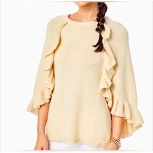 Lilly Pulitzer Corabella Sand Bar Wool Top Poncho Cape Topper Ruffle Trim L